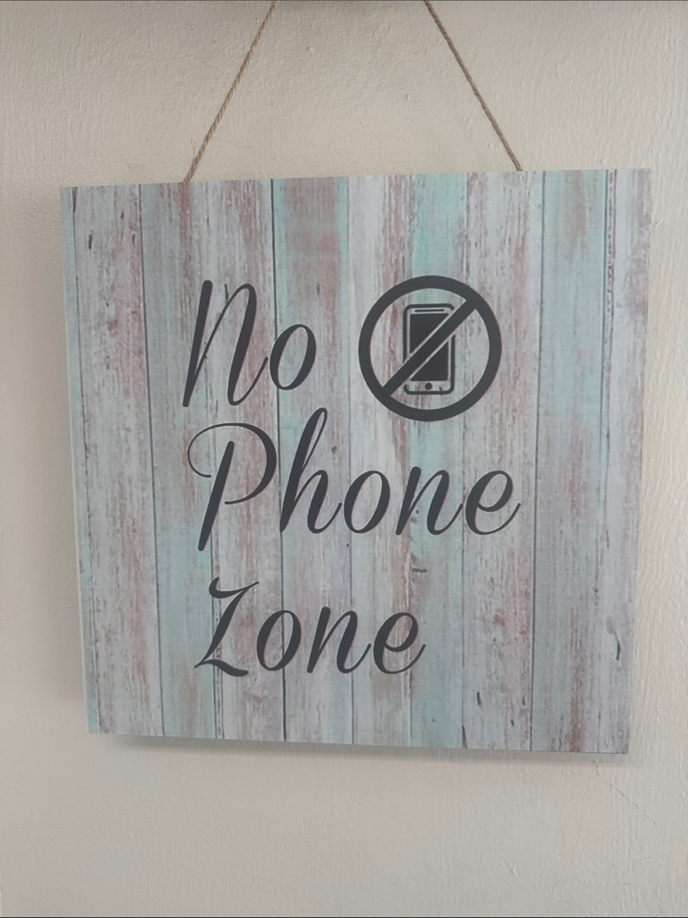 No Phone Zone Rustic Blue Wall Sign by